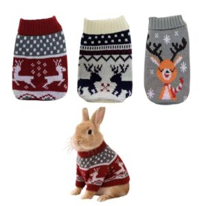 3 peças de coelho suéter de tricô fantasia de Natal bonito colete quente suéter de festa adequado para coelhos, furões, porquinhos-da-índia, chinchilas e outros animais pequenos (PP)