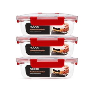 3 Potes De Vidro Hermético Trava Rotação 180º Marmita 1040ml (Vermelho)