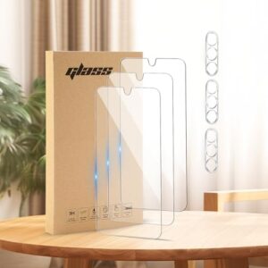 3 protetores de tela + 3 protetores de câmera projetados para Samsung Galaxy A15 4G/5G, à prova de arranhões, sem bolhas, ultra resistente (0,26 mm HD ultra transparente) vidro de dureza 9H