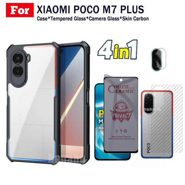4 Em 1 Poco M7 Plus M7 4G Capa De Telefone À Prova De Choque Para 5G M7 Pro 5G Protetor De Tela De Vidro Temperado Com C