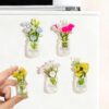 4 peças de ímãs de geladeira de vaso crescendo no escuro - linda flor artificial ímãs de geladeira decoração para cozinha, decoração de armário