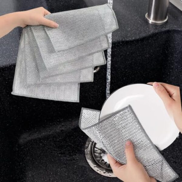 5 PCSN em fio de arranhão pano de prato panos de lavar louça panos laváveis panos de limpeza esfregão de aço para pias (conjunto de 5 unidades)