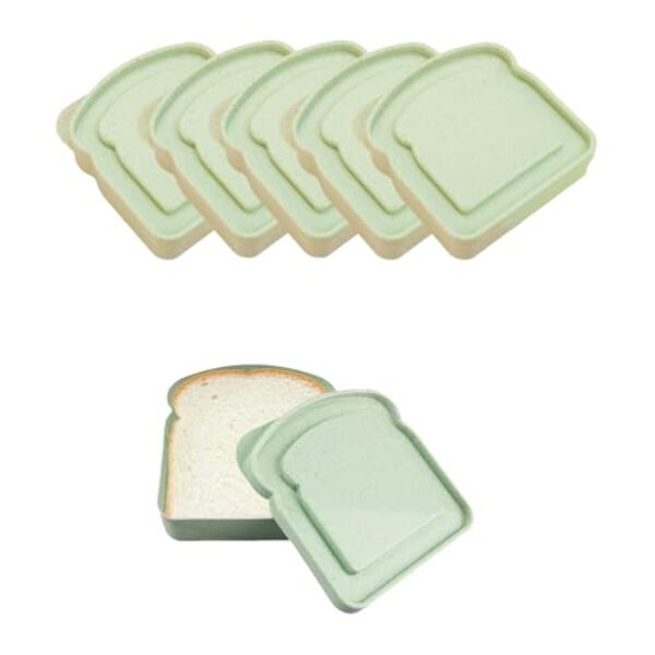 5 recipientes de sanduíche reutilizáveis para lancheiras, sem BPA, seguro para micro-ondas e lava-louças, caixa de armazenamento de alimentos em forma de torrada de plástico com tampa para lanches