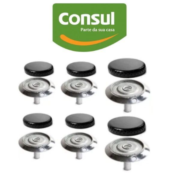 6 Espalhador Tampa para Boca de Fogão + 6 Queimador para Fogão Consul Erva Doce, Canela 6 Bocas