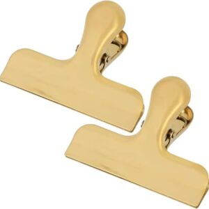 6 peças de clipes de lascas douradas, clipe em T de latão de aço inoxidável de 7,6 cm de largura, braçadeira de saco de alimentos resistente, suporte de aba de arquivo de dobradiça retrô vintage