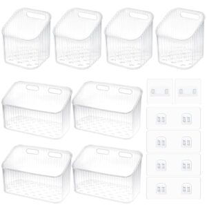 8 peças de cesta de parede transparente, organizador de porta de armário de parede com gancho autoadesivo, caixa de recipientes grandes para banheiro, cozinha, despensa, bancada, sem prateleira de