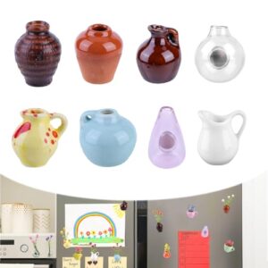 8 peças de mini ímãs de vaso para geladeira, lindos ímãs de geladeira de cerâmica, vasos de plantas 3D, mini vasos magnéticos para geladeira, armário, cozinha, decoração de casa de escritório