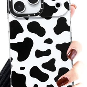 Abbery Capa para iPhone 17 Pro com estampa de vaca transparente com design preto e branco bonito estético feminino elegante durável Kawaii silicone macio TPU resistente à prova de choque capa