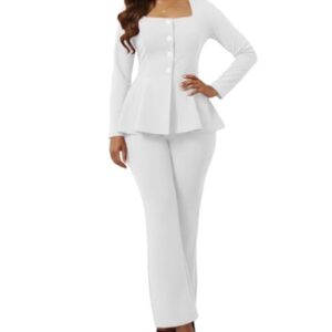 ABKY Conjunto de 2 peças blazer elegante de manga comprida para negócios, casual, elegante, outono, A - Branco, G