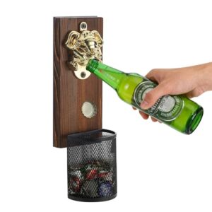 Abridor de garrafa de cabeça de elefante, abridor de garrafas vintage de madeira montado na parede com colecionador de tampa - presente ideal para homens e entusiastas de cerveja, ótimo para decoração