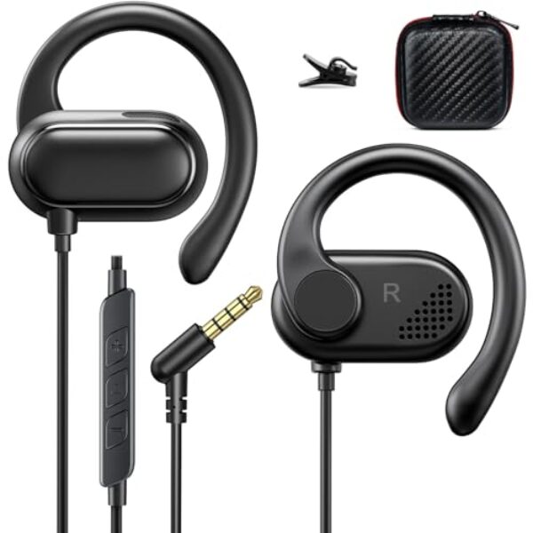 ACANDYA Fones de ouvido com fio de 3,5 mm para iPod, laptop, MP3, smartphones Android, fone de ouvido esportivo de orelha aberta para estudantes, corrida, exercícios, academia, treino, fones de ouvido