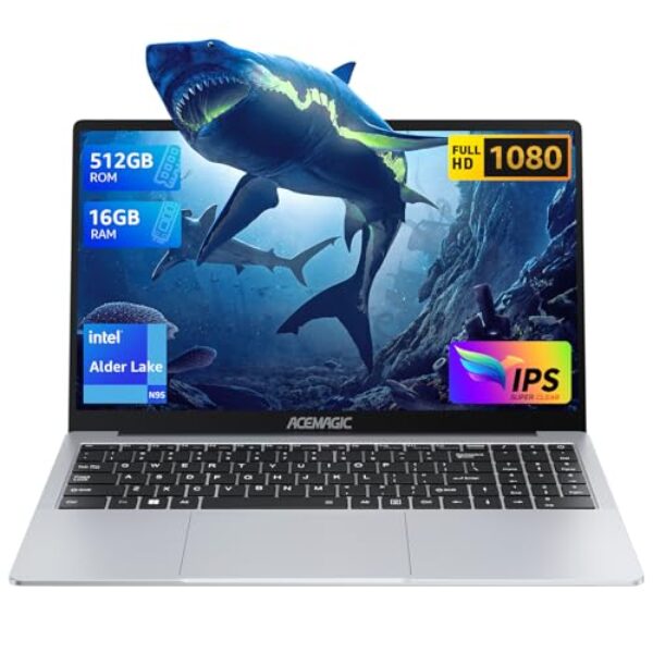 ACEMAGIC Laptop 2025, laptop com tela FHD de 15,6 polegadas com Quad Core-12th Alder Lake N95 (até 3,4 GHz), 16 GB de RAM, 512 GB ROM, laptop tradicional, prata
