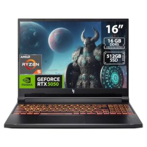 Acer Nitro V 16 Notebook Gamer, AMD Ryzen 5, 16" WUXGA 180Hz, RTX 5050 8GB, 16GB RAM DDR5, SSD 512GB, Windows 11, Preto, ANV16-42-R309
