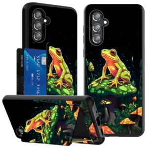 ACWDMKH Capa carteira para Samsung Galaxy A35 5G / A55 5G com suporte para cartão e suporte, camada dupla híbrida macia TPU rígido PC à prova de choque flip capa protetora para Samsung A35 5G, sapo