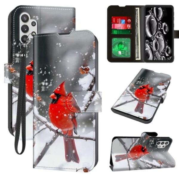 ACWDMKH Capa para celular Galaxy A32 5G, capa para Samsung Galaxy A32 5G com suporte para cartão e suporte e alça de pulso carteira flip fólio couro magnético capa protetora à prova de choque, Main