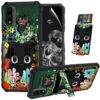ACWDMKH Capa para celular Motorola Moto G-Play-2023-Capa/Moto G Power 2022/G Pure com protetor de tela, suporte e suporte para cartão, camada dupla híbrida resistente, flor de gato preto
