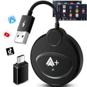Adaptador Android sem fio automático com transmissão de vídeo, baixe e exclua vídeos a qualquer momento, YouTube/TikTok/Disney+/Prime Video integrado, etc., Plug N Play, atualização online, adequado