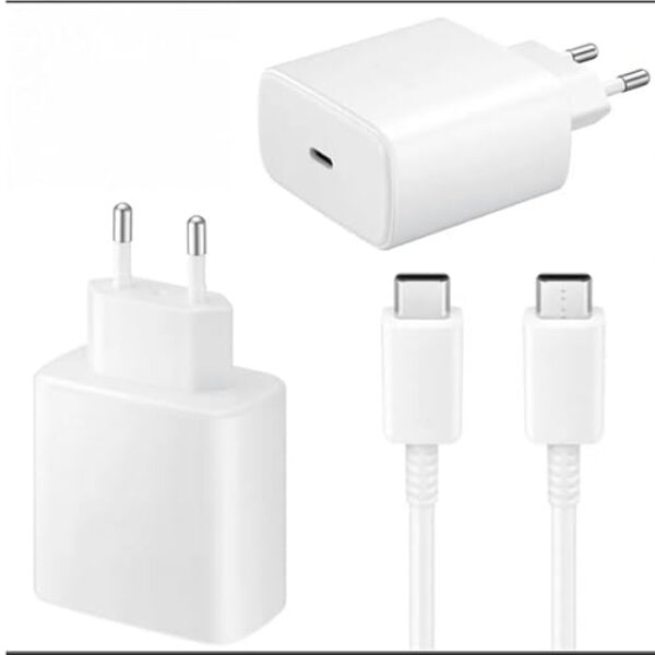 Adaptador branco rápido USB C 45W com cabo USB-C compatível com Samsung Galaxy S23 Ultra/S23+/S23/S22 Ultra/S22/S21/S20/A52/A53/A72/A13/Note 20/Note 10, Galaxy Tab S8/S7