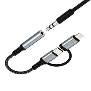 Adaptador de áudio auxiliar para USB C Lightning para iPhone 17 16 15 14 13 Pro Max (2 em 1) 3,5 mm, adaptador de áudio, conector de fone de ouvido, dongle fêmea para porta macho da Apple, compatível
