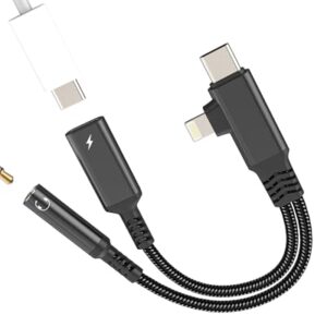 Adaptador USB C Lightning para áudio de 3,5 mm para Apple para iPhone 17 16 15 14 13 Pro Max (2 em 1) tipo C carregador divisor de fone de ouvido cabo conector auxiliar porta dongle compatível com