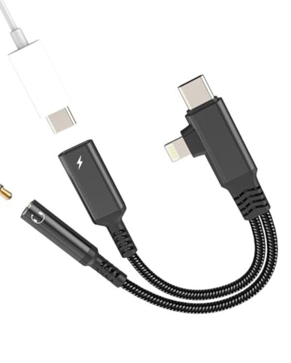 Adaptador USB C Lightning para áudio de 3,5 mm para Apple para iPhone 17 16 15 14 13 Pro Max (2 em 1) tipo C carregador divisor de fone de ouvido cabo conector auxiliar porta dongle compatível com