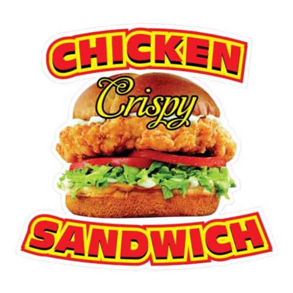 Adesivo cortado vários tamanhos frango sanduíche estilo C restaurante e comida frango interior placa de concessão vermelho 35,5 cm lado mais longo