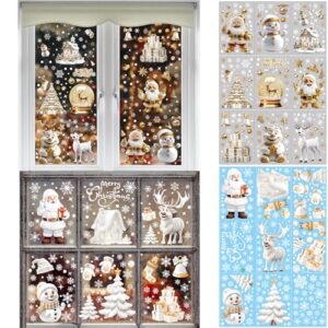 Adesivos de janela de Natal com 367 peças, adesivos grandes dourados para janelas de Papai Noel, decoração de casa, Natal, festival, decoração interna, floco de neve, boneco de neve, decalques com