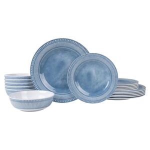 AELS Conjunto de 18 peças de louça de melamina, conjunto de pratos de jantar para uso interno e externo, conjunto de pratos e tigelas de melamina para 6, pode ser lavado na lava-louças, leve