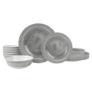 AELS Conjunto de 18 peças de louça de melamina, conjunto de pratos de jantar para uso interno e externo, conjunto de pratos e tigelas de melamina para 6, pode ser lavado na lava-louças, leve