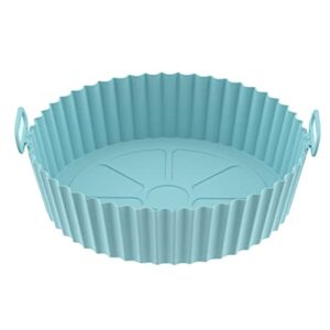 AGSYFFD Frigideira de silicone Air Fryer de 22 cm com forro de fritadeira a ar de silicone, antiaderente, acessórios reutilizáveis para forno, bandeja redonda de silicone para fritadeira a ar livre de 5 a 8 litros ou maiores (azul)