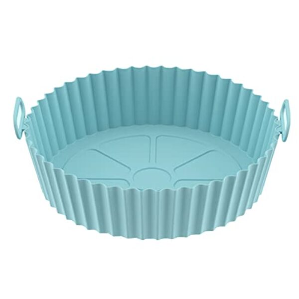 AGSYFFD Frigideira de silicone Air Fryer de 22 cm com forro de fritadeira a ar de silicone, antiaderente, acessórios reutilizáveis para forno, bandeja redonda de silicone para fritadeira a ar livre de 5 a 8 litros ou maiores (azul)
