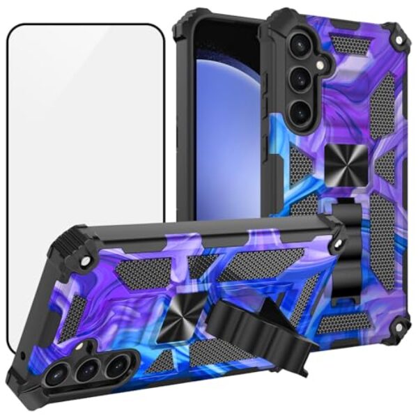 Ailiber Capa para Samsung Galaxy A26 com suporte, capa A17 5G com protetor de tela, para suporte magnético para carro, resistente, à prova de choque, proteção de corpo inteiro, capa robusta - roxo