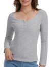 AIMILIA Túnica feminina de malha Waffle, camisas Henley de manga comprida, gola redonda, blusa básica de botão, caimento justo, roupas casuais, Cinza, P