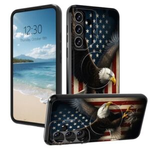 AIRWEE Capa magnética robusta para Samsung Galaxy S25 Plus, capa protetora de camada dupla à prova de choque com suporte para câmera oculta para Galaxy S25 Plus de 6,7 polegadas, bandeira americana