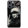 Akatxezy Capa de telefone de vidro anime - Capa de silicone macio Satoru-Gojo, design exclusivo de mangá, capa brilhante para iPhone 16e