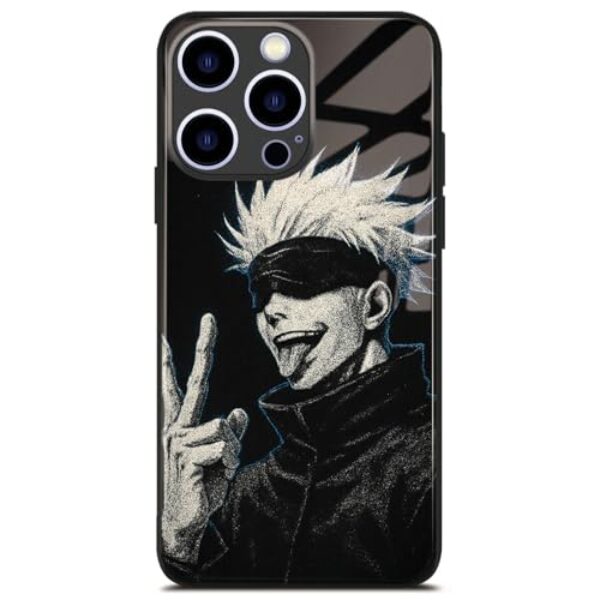 Akatxezy Capa de telefone de vidro anime - Capa de silicone macio Satoru-Gojo, design exclusivo de mangá, capa brilhante para iPhone 16e