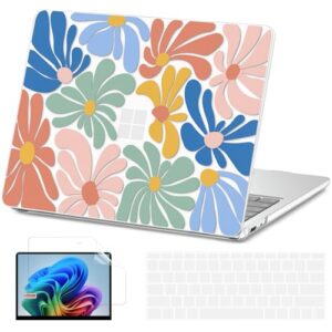 AKIT Compatível com Microsoft Surface Laptop 13 polegadas 2025, capa rígida de padrão exclusivo para laptop + protetor de tela + capa de teclado, flores coloridas