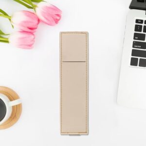 Alça elástica para notebook, couro PU, ajustável, manga para caneta, clipe para duas canetas