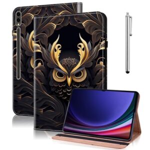 ALILANG Capa para Samsung Galaxy Tab S11 Ultra 5G 2025/S10 Ultra 2024/S9 Ultra 2023/S8 Ultra 2022 37.1 cm, capa dobrável de couro PU à prova de choque com suporte para cartão e porta-caneta - coruja