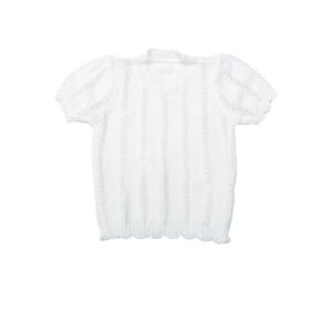 Allegra K Camiseta feminina de crochê, manga curta, gola redonda, ilhós, bordada, verão, casual, roupas de praia, Branco, GG