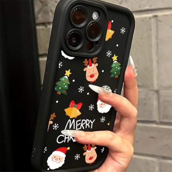 ALXCD Capa protetora para iPhone 16 Plus, capa de silicone de elfo natalino, absorvente de choque, preta