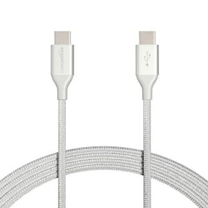 AmazonBasics adaptador de cabo de carregador USB tipo C para tipo C 2.0 de nylon trançado duplo, Prata, 3.05 M