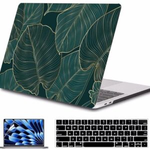 AMCJJ Capa para MacBook Pro 14 polegadas 2024 2023 2021 modelo M4 A3112 A3401 A3185 M3 A2918 A2992 M2 A2779 M1 A2442 Pro/Max, capa rígida de plástico para MacBook Pro 35.6 cm cm, folhas douradas