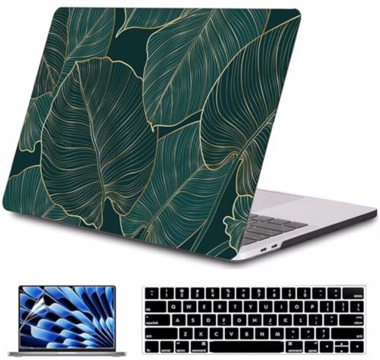 AMCJJ Capa para MacBook Pro 14 polegadas 2024 2023 2021 modelo M4 A3112 A3401 A3185 M3 A2918 A2992 M2 A2779 M1 A2442 Pro/Max, capa rígida de plástico para MacBook Pro 35.6 cm cm, folhas douradas