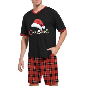 American Trends Conjunto de pijama masculino de manga curta, gola V, com bolso, Natal, XGG