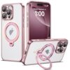 AmoraAqua Capa compatível com iPhone 16 Pro com suporte magnético giratório de 360° [compatível com Mag-Safe] Capa protetora de lente de câmera completa para iPhone 16 Pro de 6,3 polegadas, rosa