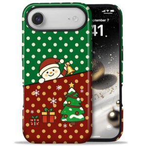 Amzfield Capa de telefone de Natal para iPhone Air, linda capa de bolinhas inverno boneco de neve camada dupla proteção híbrida Papai Noel Natal flocos de neve capa para mulheres meninas crianças