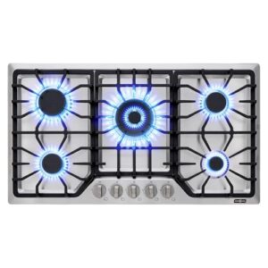 AMZRVSTUDIO Fogão a gás de 76 cm com 5 queimadores potentes Itália SABAF. Max 48.300 BTU/h Fogão a gás embutido em aço inoxidável 304, conversível NG/GLP, ETL.