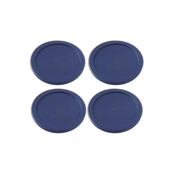 Anchor Hocking Tampas de substituição para armazenamento de alimentos de vidro, 4 xícaras redondas, azul-marinho, conjunto de 4 (também compatível com armazenamento de alimentos de vidro Pyrex)