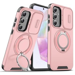 Anlalish Capa compatível com Samsung Galaxy S25 FE com suporte, capa de telefone resistente à prova de choque para Samsung S25 FE com capa de câmera (rosa)